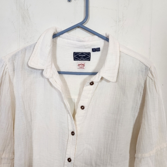 SuperDry Penny Collar Shirt Blouse in Oatmeal Size 10 Lightweight gauzy - Picture 2 of 16